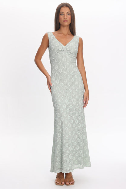 Adelina Crochet Maxi Dress in Sage