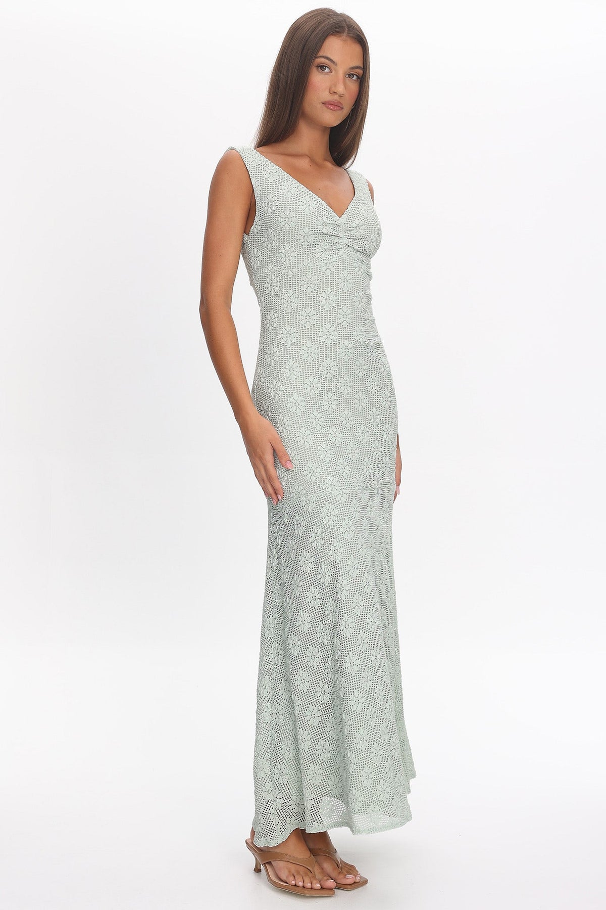 Adelina Crochet Maxi Dress in Sage