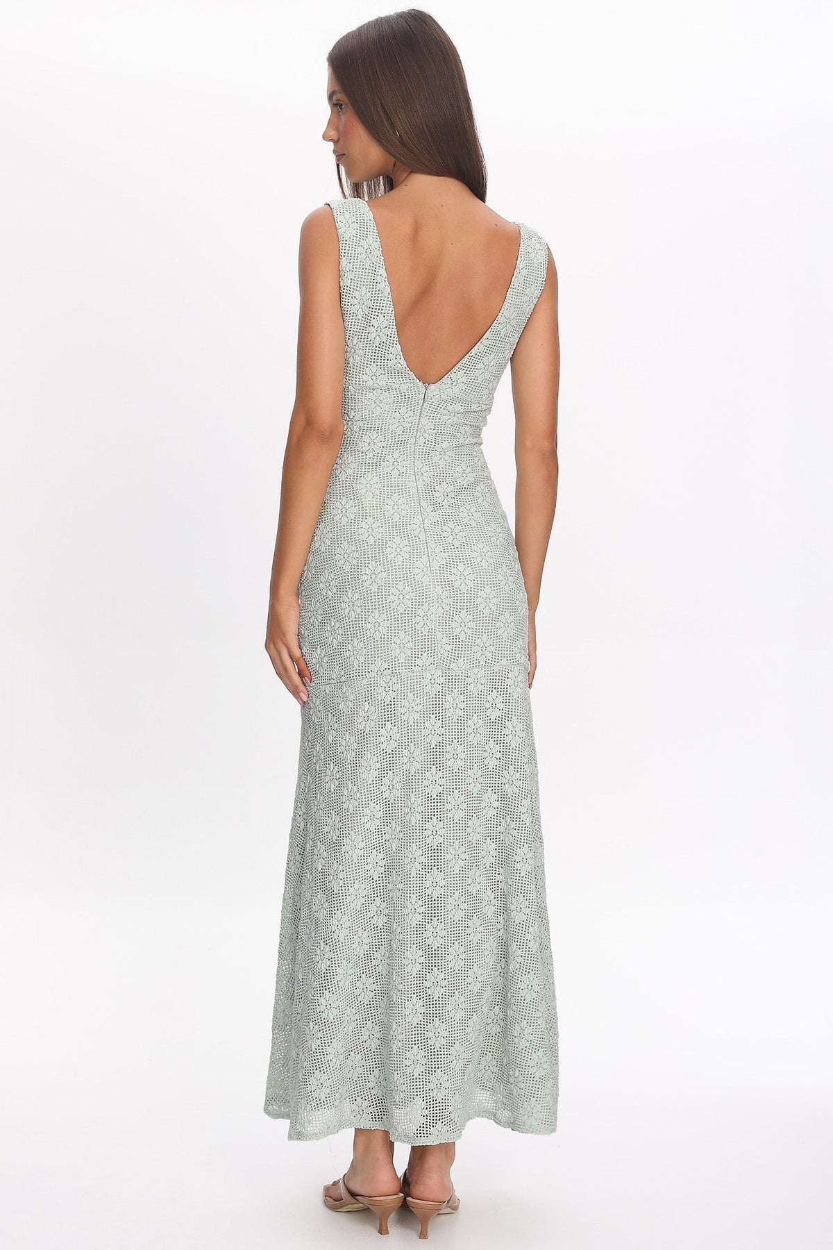 Adelina Crochet Maxi Dress in Sage
