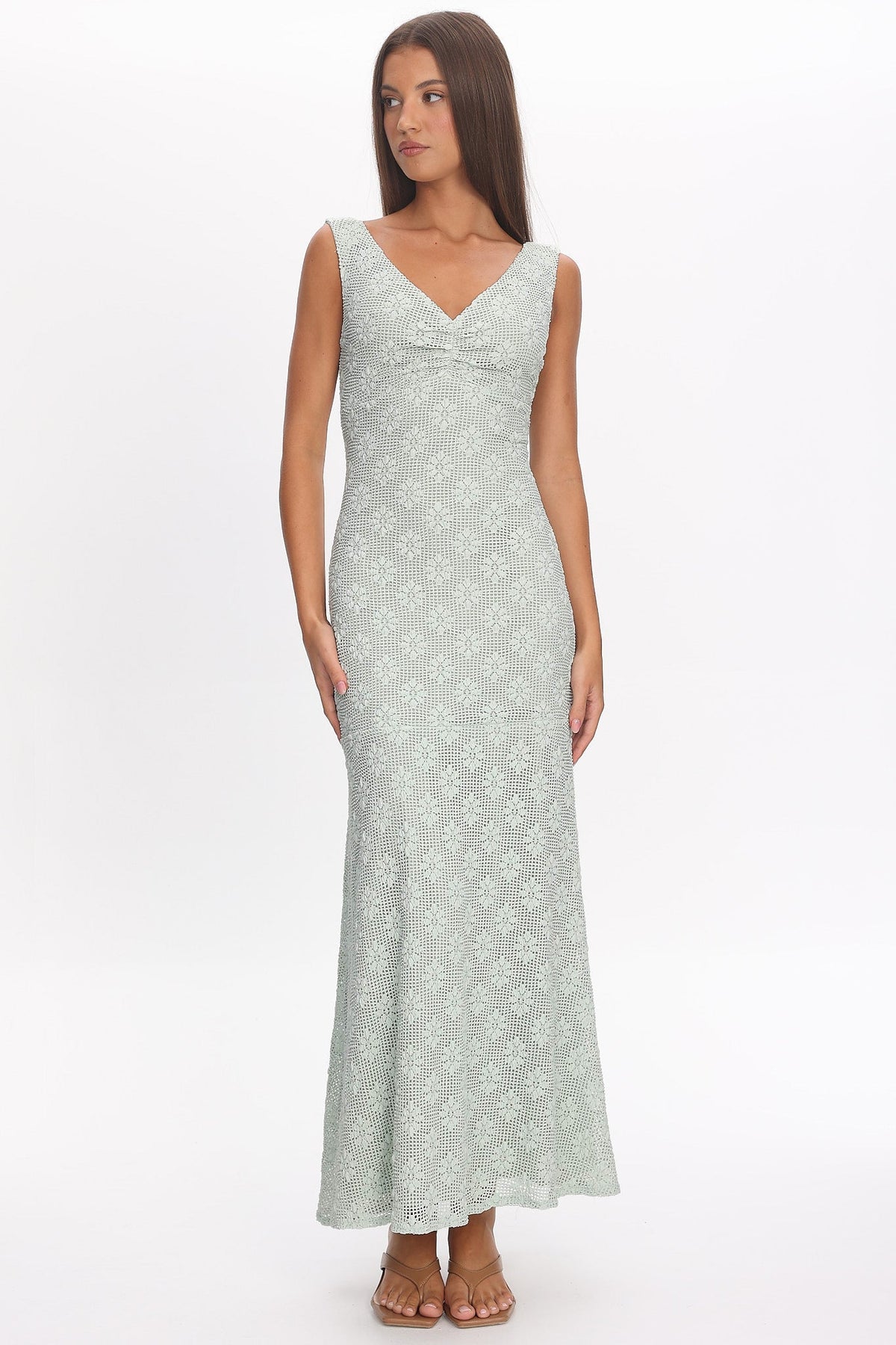 Adelina Crochet Maxi Dress in Sage