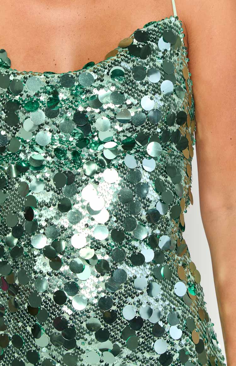 Fiora Sequin Dress with Fine Straps and Scalloped Hem
