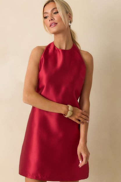 Viola Red Dress with Halter Neck and A-Line Skirt