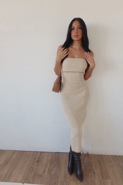 Zelda Sweater Dress with Strapless Neck and Ribbed Knit