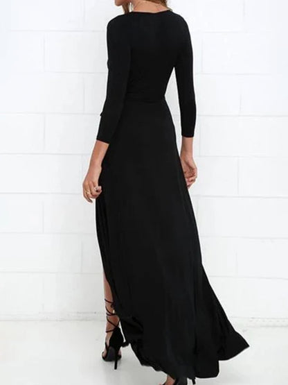 Neve Long Sleeve Dress with V Neck and High Slit
