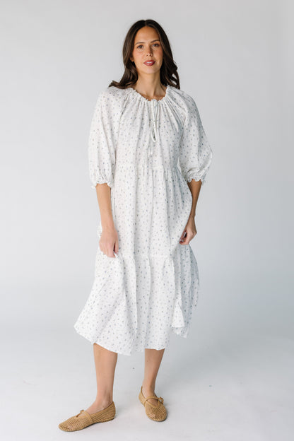 Pearl Cream Dress with Broderie Detail and Puff Sleeves