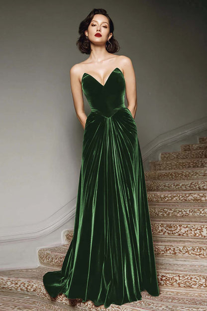 Ilona Velvet Dress with Sweetheart Neck and A-Line Skirt