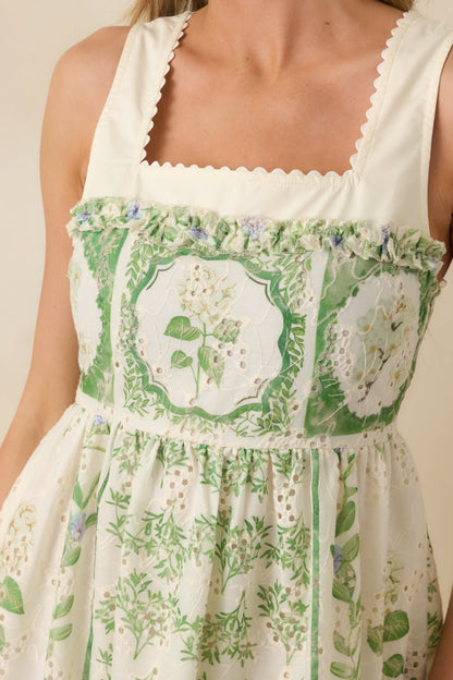 Georgia Green Dress with Eyelet Print and Tiered Skirt