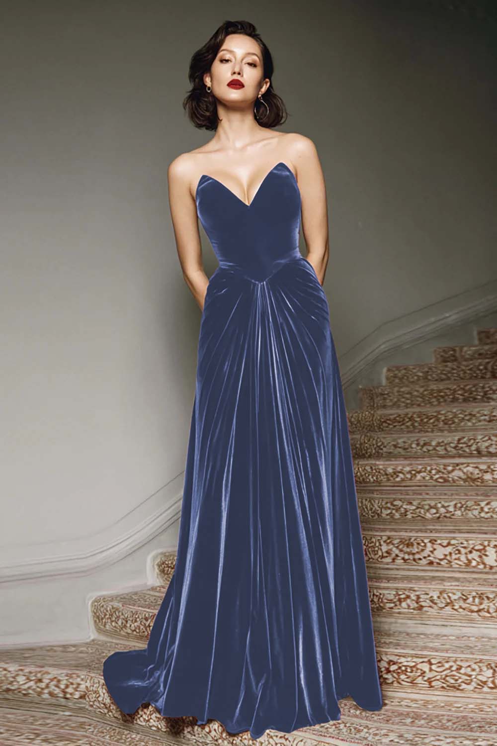 Ilona Velvet Dress with Sweetheart Neck and A-Line Skirt