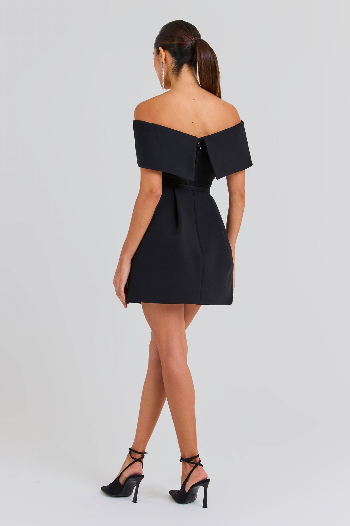 Teagan Black Dress with Off Shoulder Neck and A-Line Skirt
