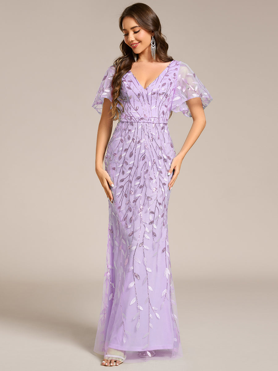 Jemima Sequin Dress with Leaf Pattern and Fishtail Hem