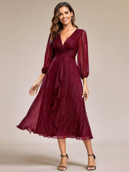 Cressida Long Sleeve Dress with Twist Knot and Flared Skirt