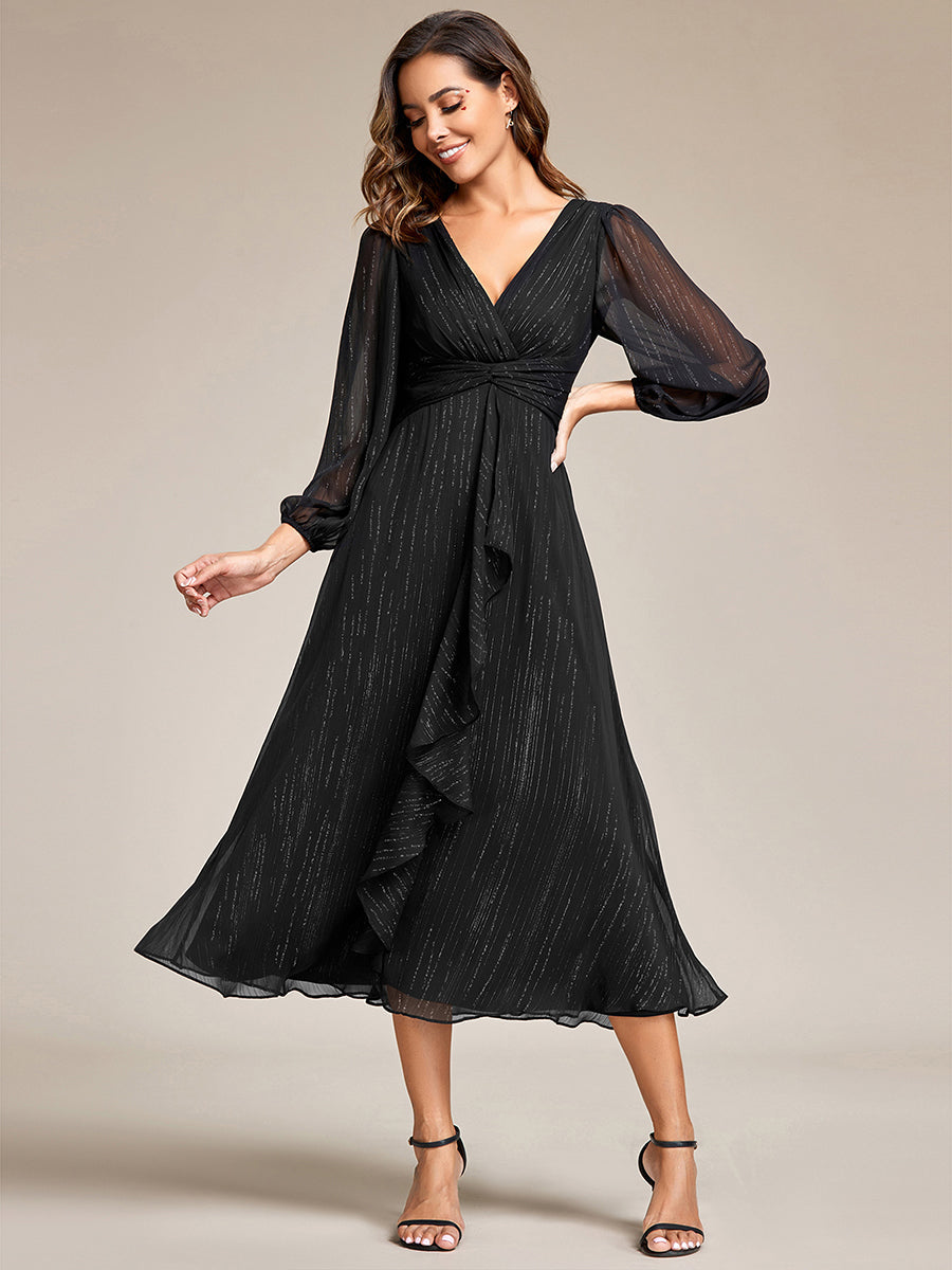 Cressida Long Sleeve Dress with Twist Knot and Flared Skirt