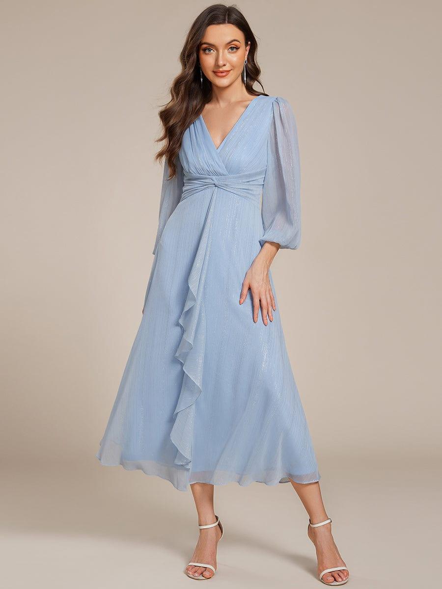 Cressida Long Sleeve Dress with Twist Knot and Flared Skirt