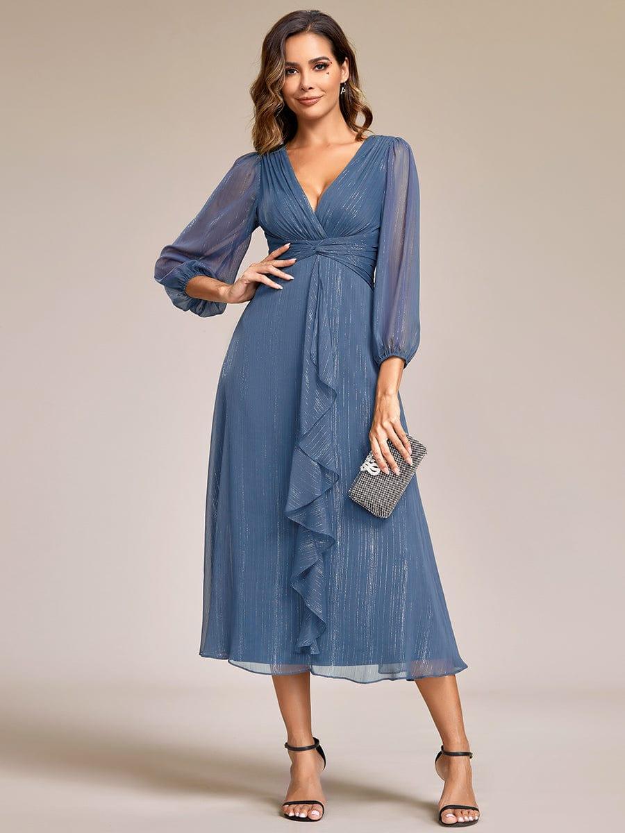 Cressida Long Sleeve Dress with Twist Knot and Flared Skirt