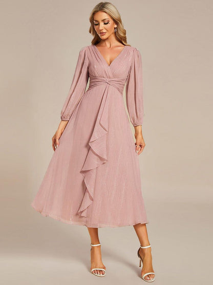 Cressida Long Sleeve Dress with Twist Knot and Flared Skirt