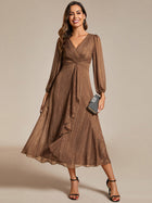 Cressida Long Sleeve Dress with Twist Knot and Flared Skirt