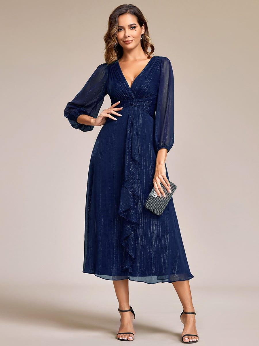 Cressida Long Sleeve Dress with Twist Knot and Flared Skirt