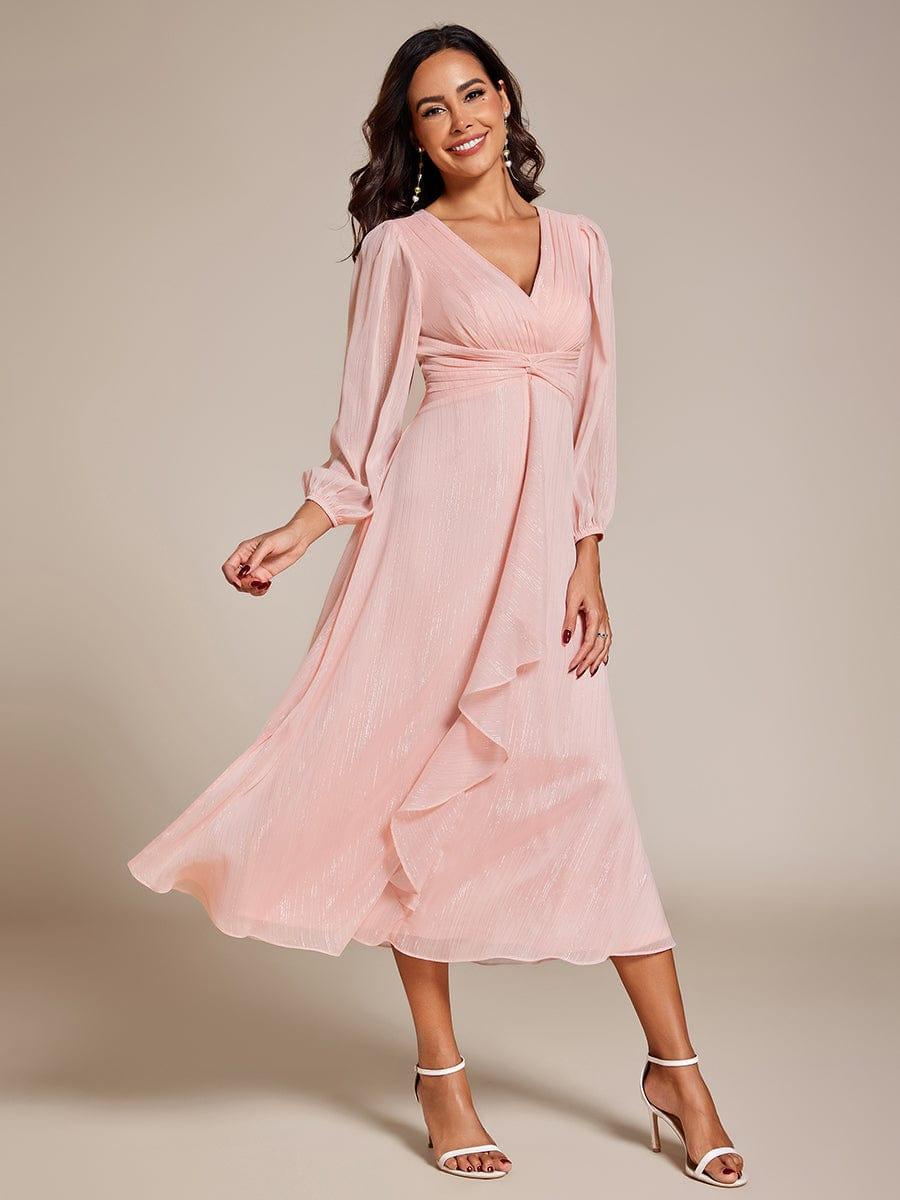 Cressida Long Sleeve Dress with Twist Knot and Flared Skirt
