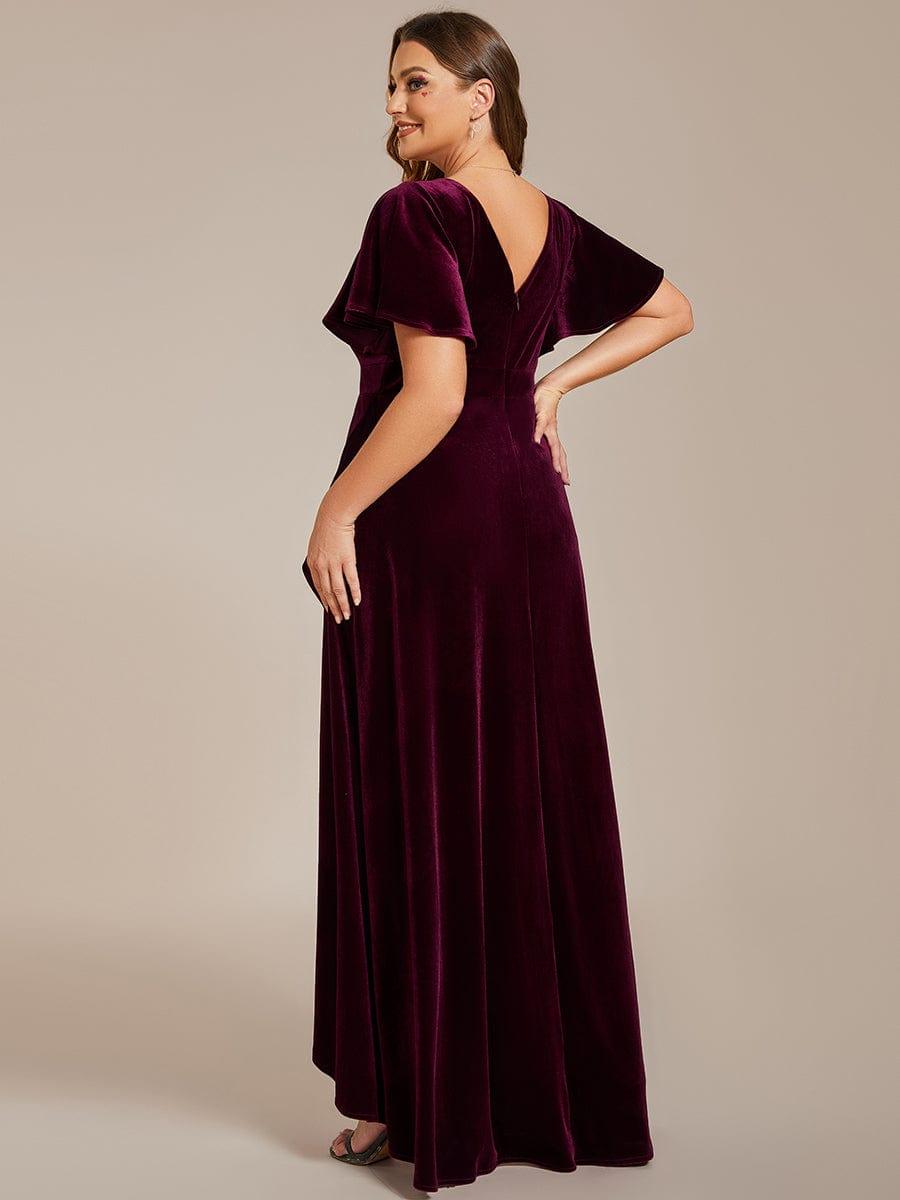 Katinka Velvet Dress with Flutter Sleeves and High-Low Hem