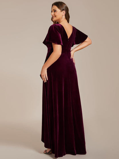 Katinka Velvet Dress with Flutter Sleeves and High-Low Hem