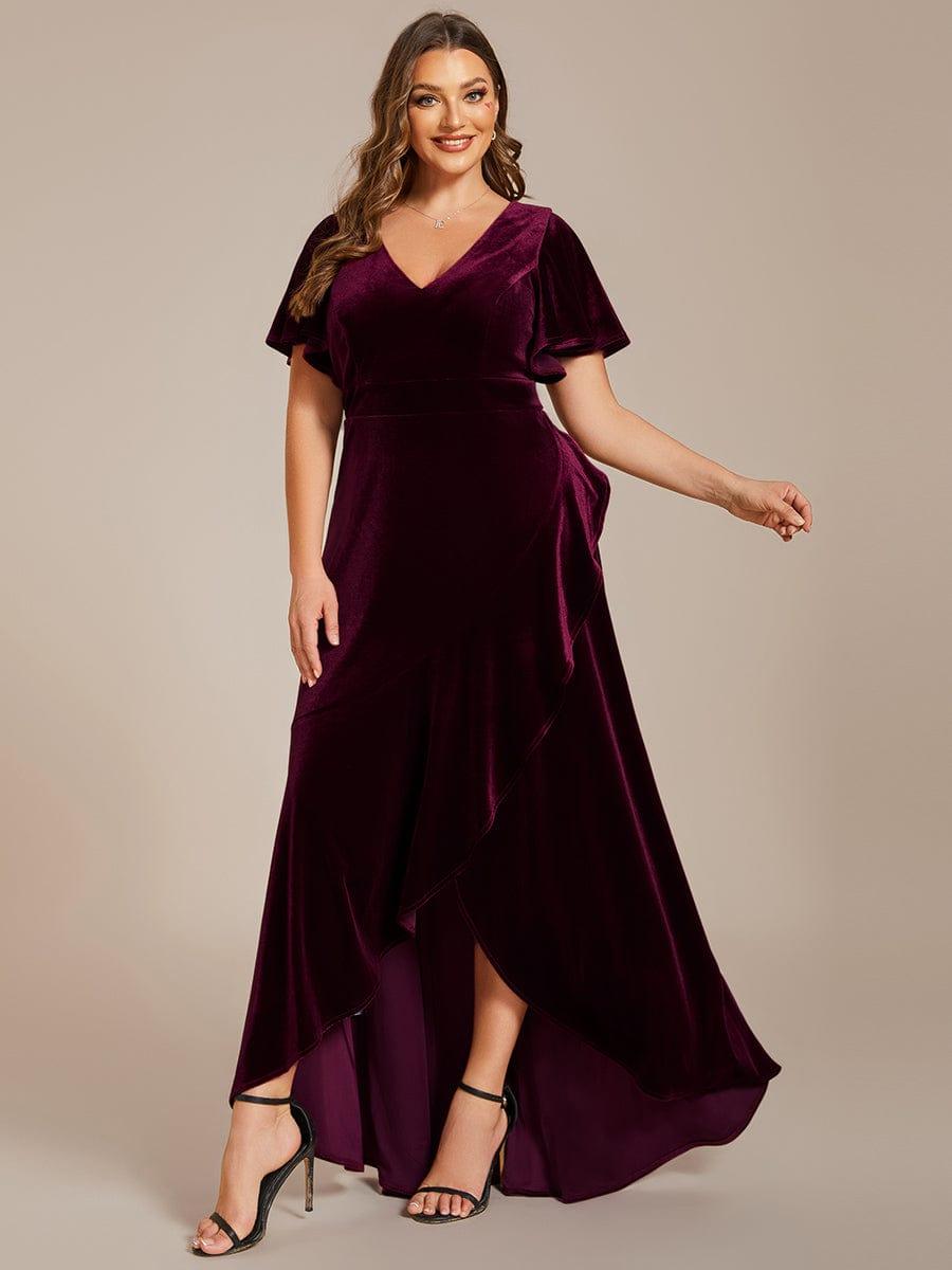Katinka Velvet Dress with Flutter Sleeves and High-Low Hem