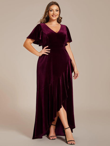 Katinka Velvet Dress with Flutter Sleeves and High-Low Hem