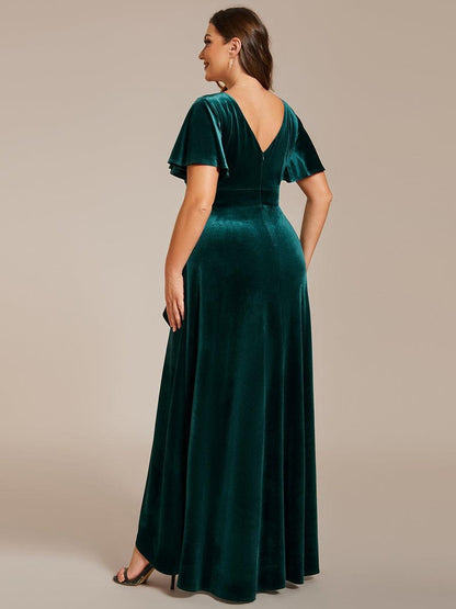 Katinka Velvet Dress with Flutter Sleeves and High-Low Hem