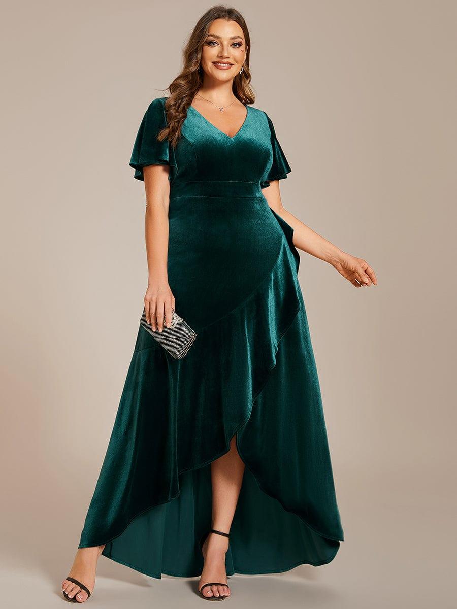Katinka Velvet Dress with Flutter Sleeves and High-Low Hem