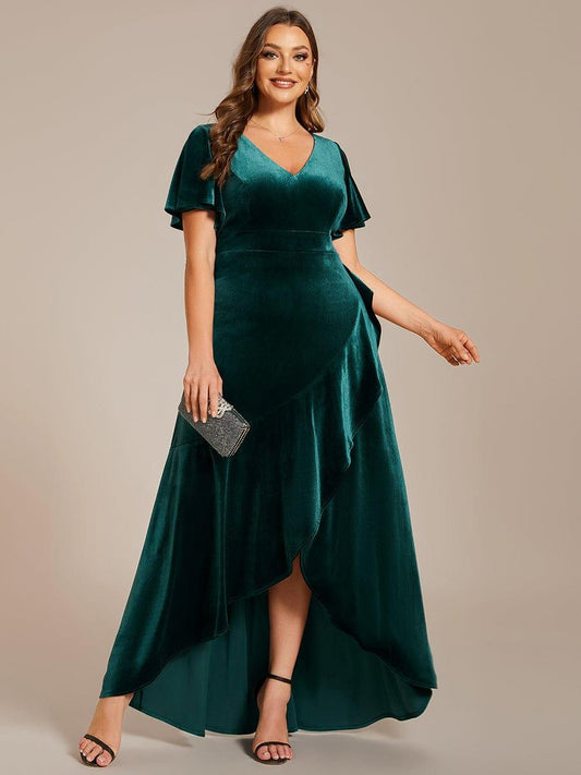 Katinka Velvet Dress with Flutter Sleeves and High-Low Hem