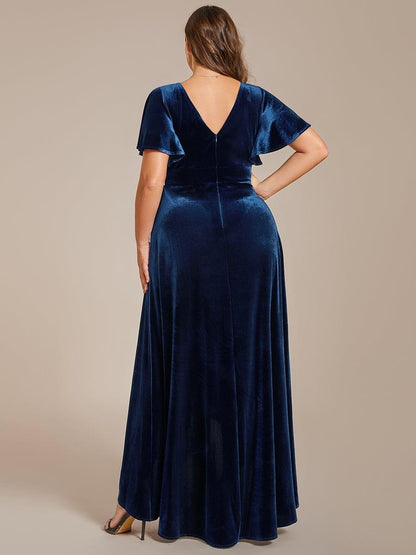 Katinka Velvet Dress with Flutter Sleeves and High-Low Hem