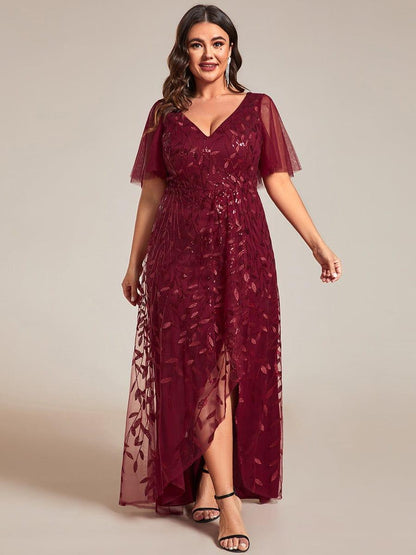 Faustine Sequin Dress with Flutter Sleeves and Front Slit