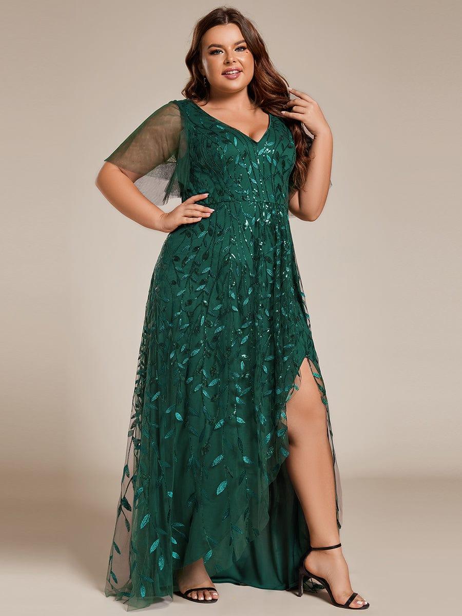 Faustine Sequin Dress with Flutter Sleeves and Front Slit