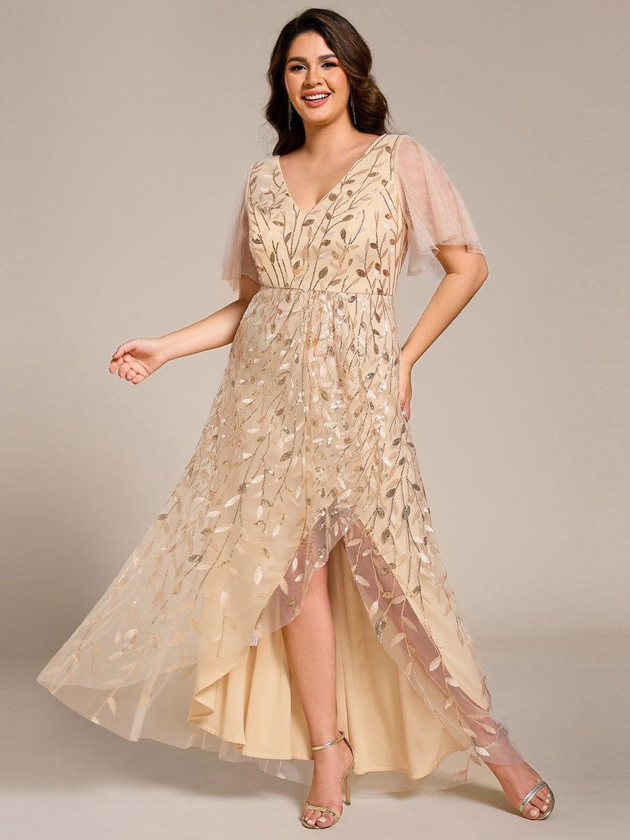 Faustine Sequin Dress with Flutter Sleeves and Front Slit