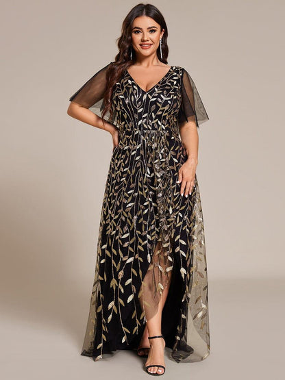 Faustine Sequin Dress with Flutter Sleeves and Front Slit