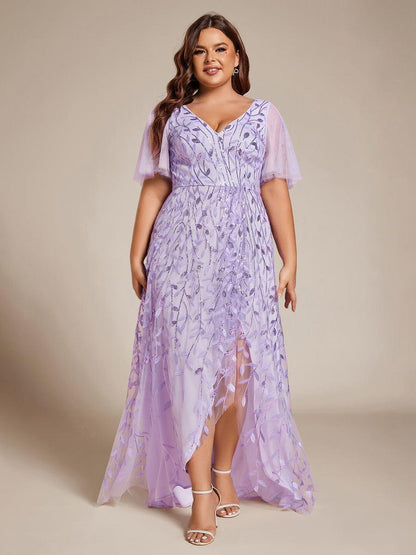 Faustine Sequin Dress with Flutter Sleeves and Front Slit