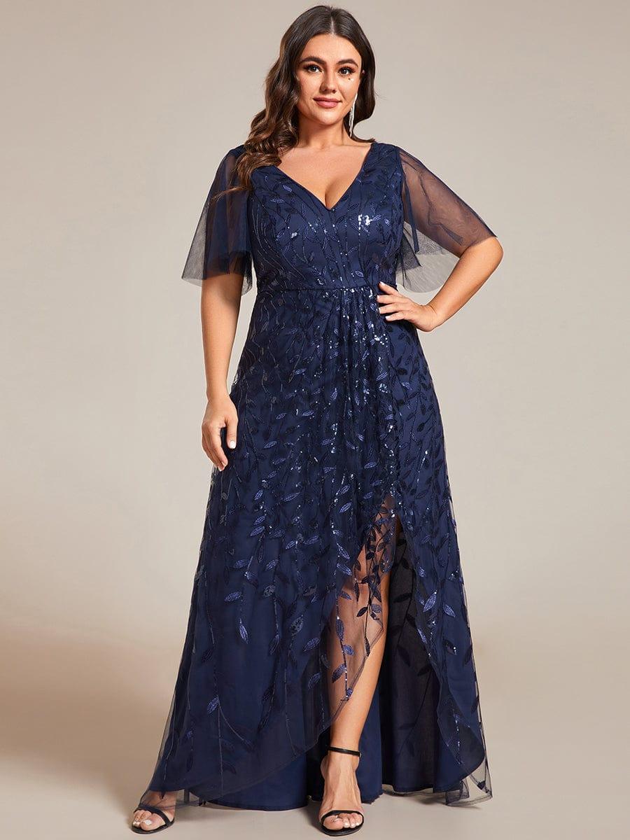 Faustine Sequin Dress with Flutter Sleeves and Front Slit