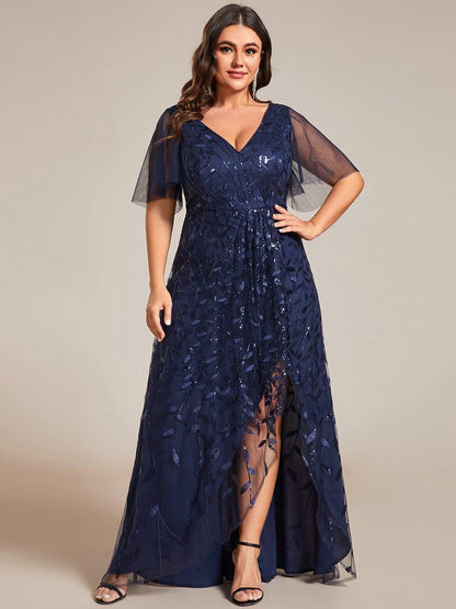 Faustine Sequin Dress with Flutter Sleeves and Front Slit