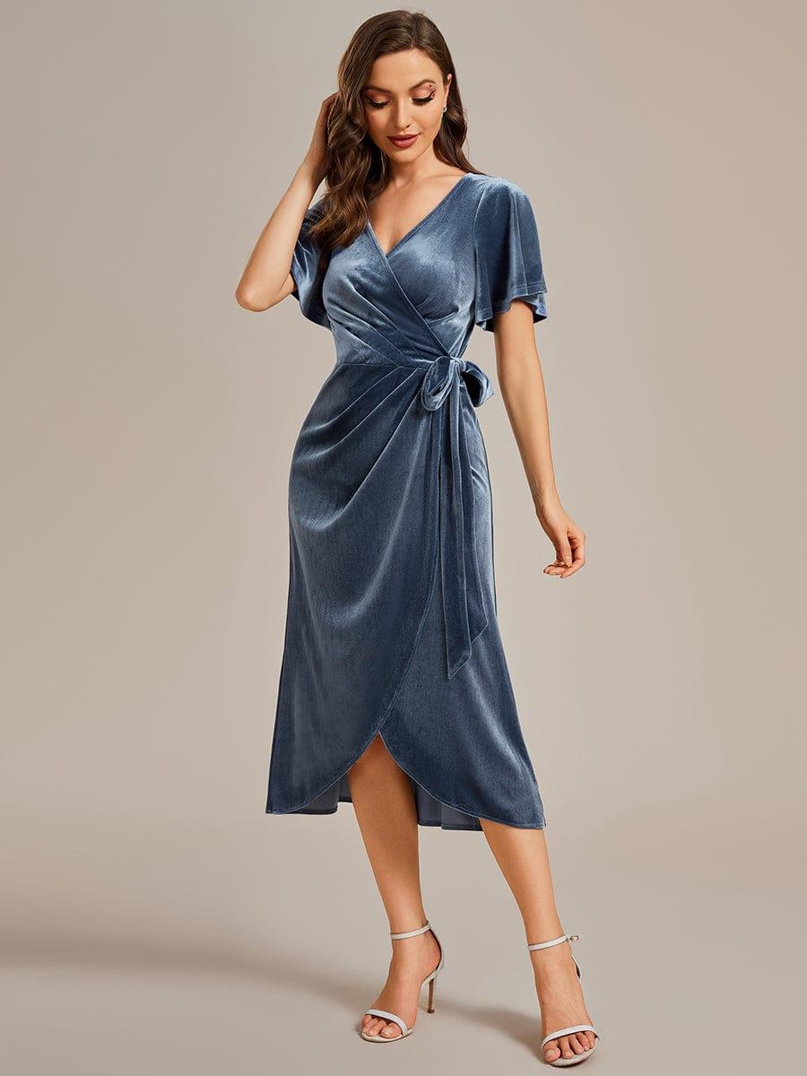 Emmeline Velvet Dress with Wrap Front and Flutter Sleeves