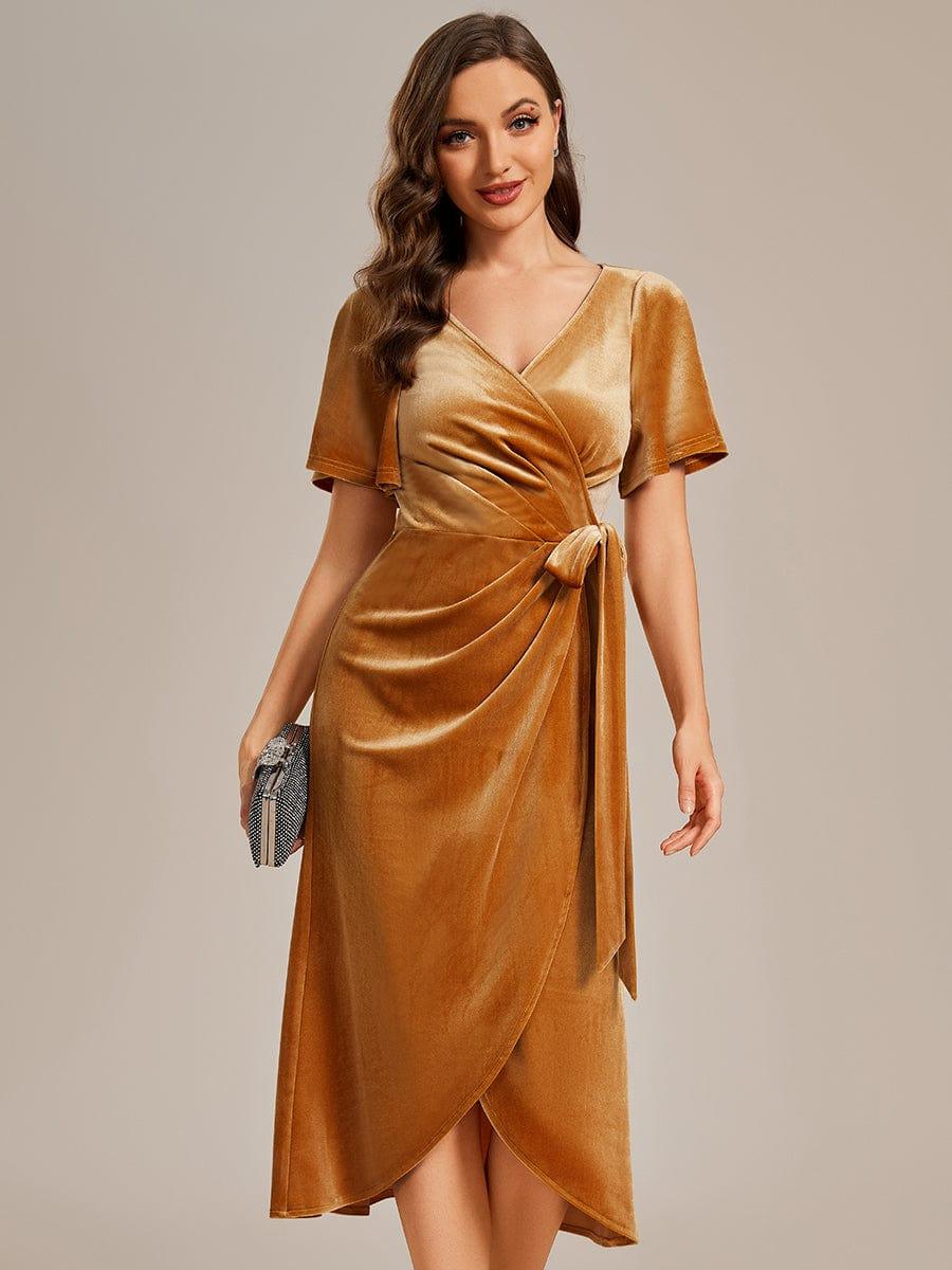 Emmeline Velvet Dress with Wrap Front and Flutter Sleeves