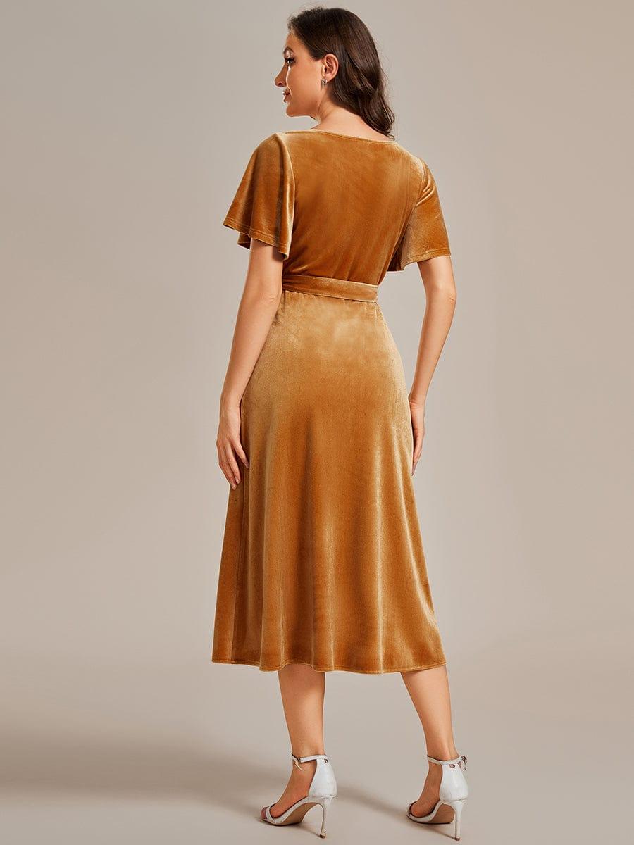 Emmeline Velvet Dress with Wrap Front and Flutter Sleeves