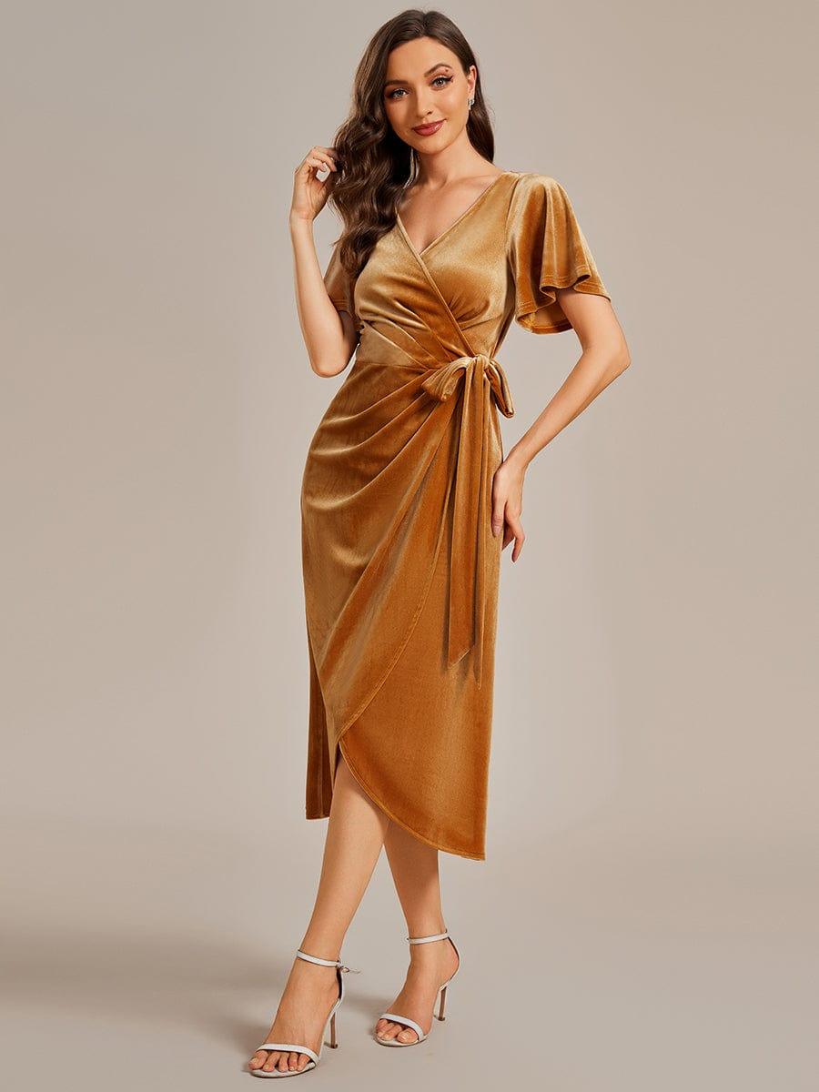 Emmeline Velvet Dress with Wrap Front and Flutter Sleeves