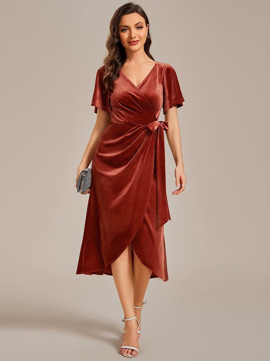 Emmeline Velvet Dress with Wrap Front and Flutter Sleeves