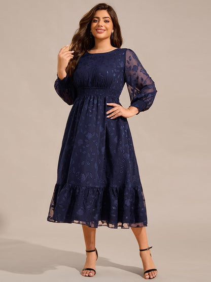 Zaida Long Sleeve Dress with Lace Overlay and Tiered Hem