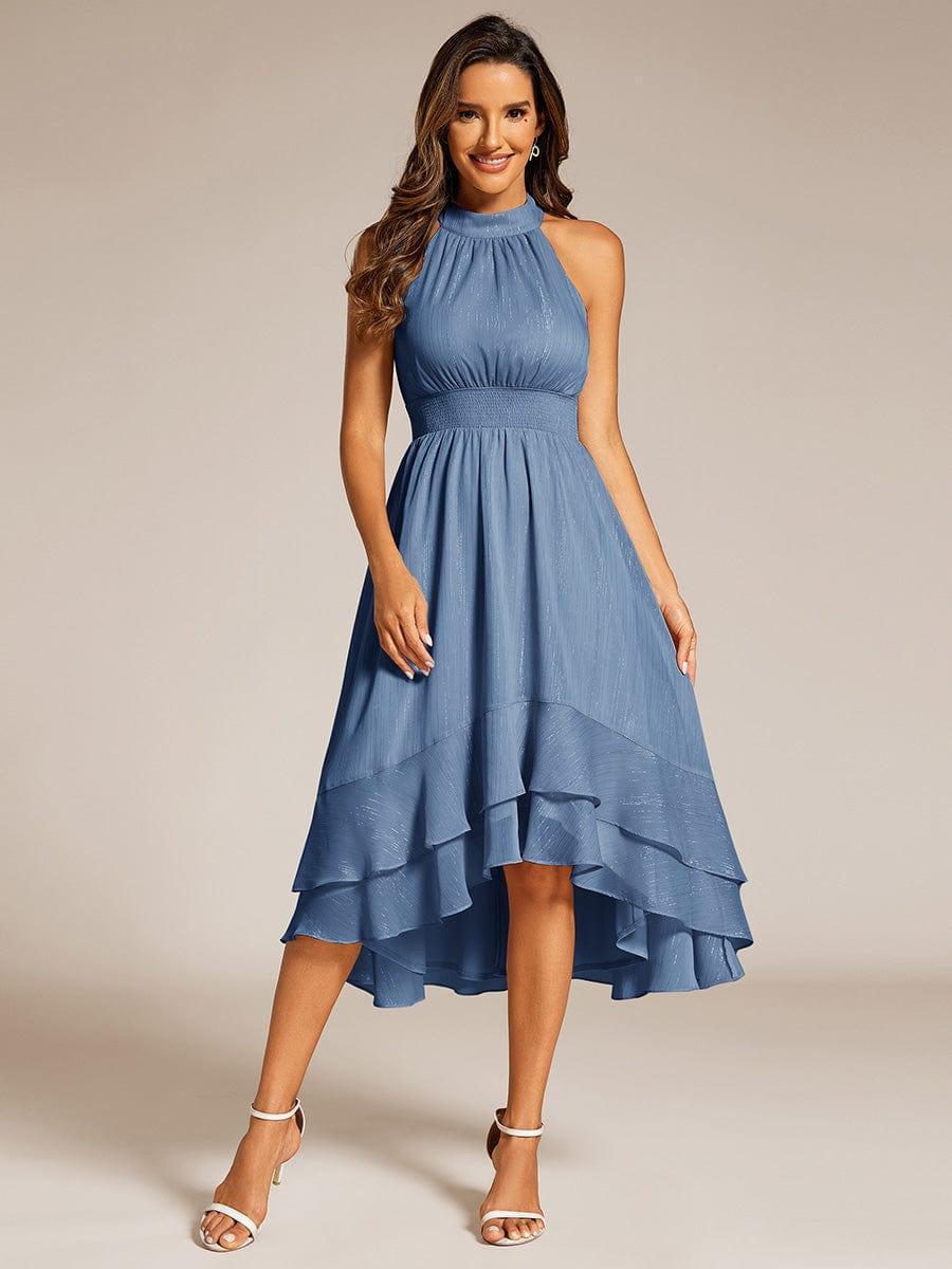 Rosette Sparkle High-Low Halter Dress