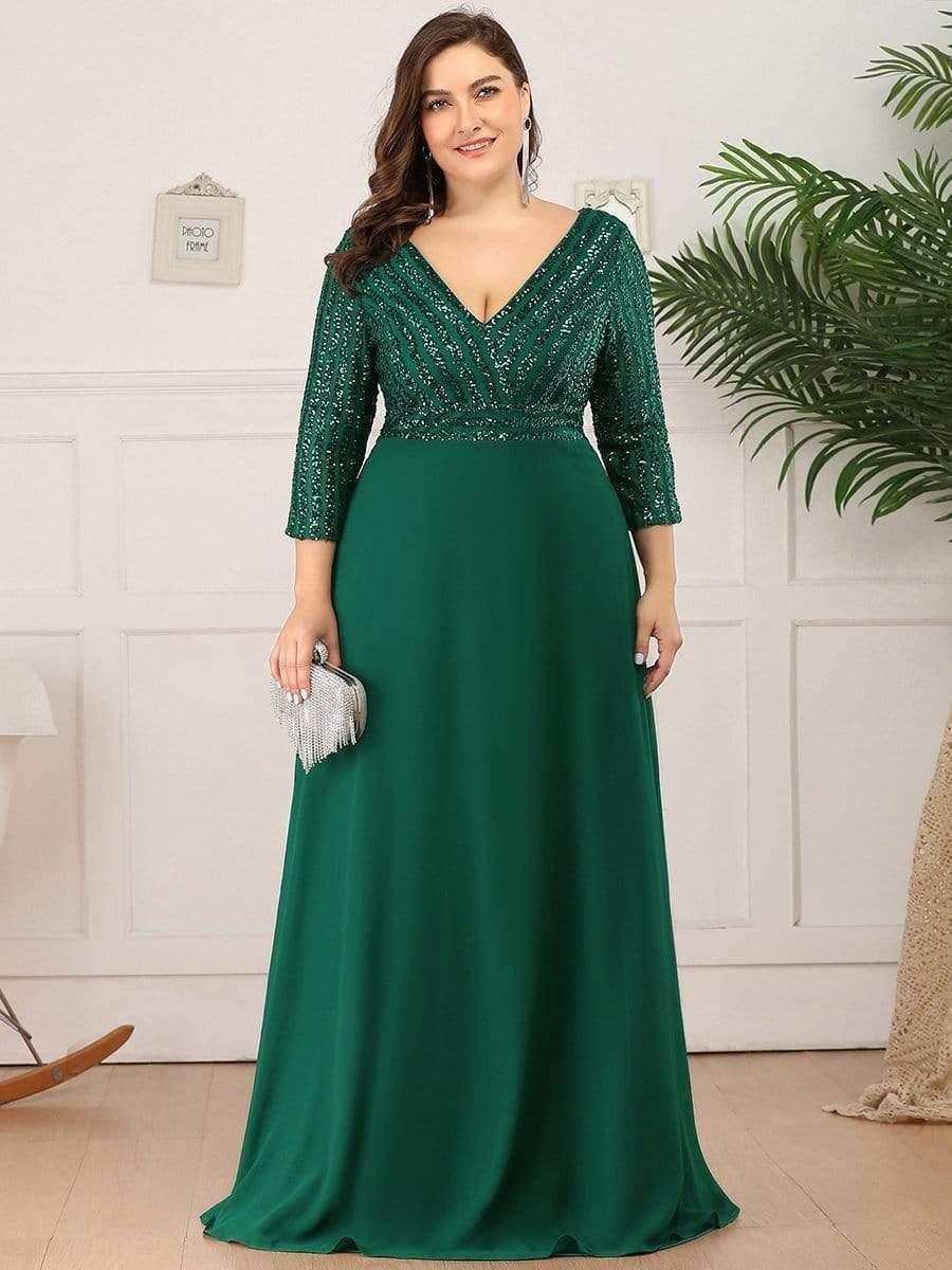 Linnea Sequin Dress with V Neck and Flowing A-Line Skirt