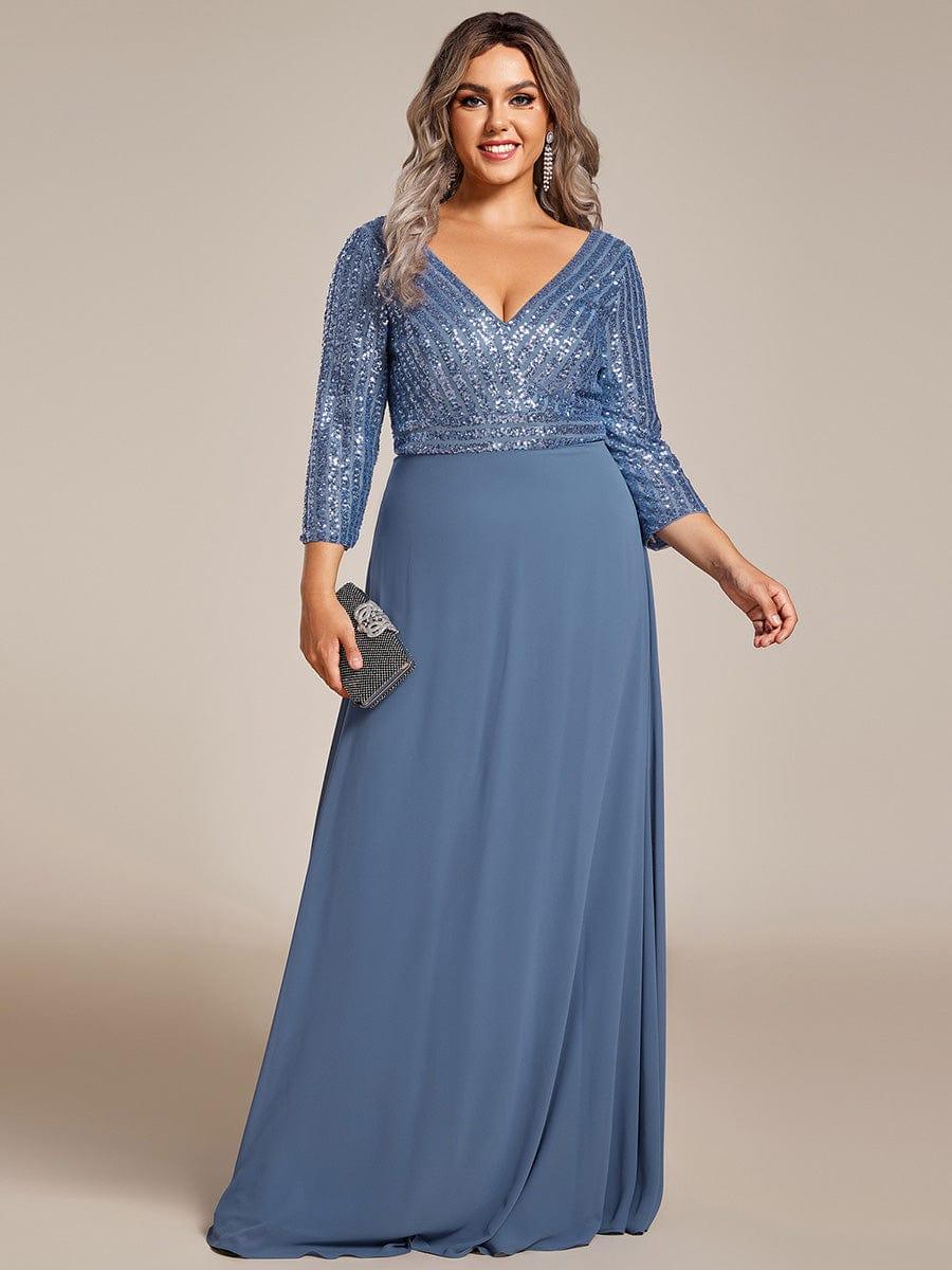 Linnea Sequin Dress with V Neck and Flowing A-Line Skirt