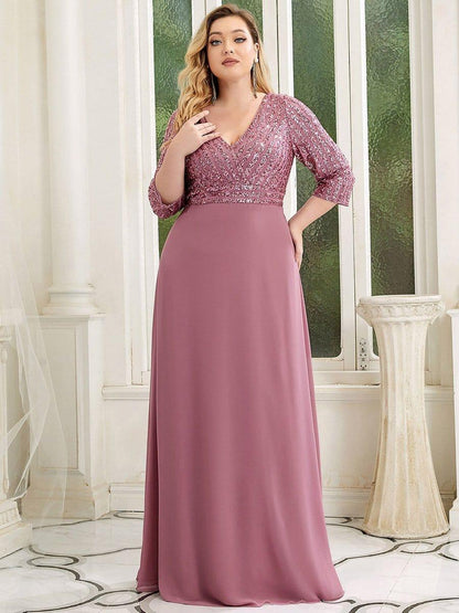Linnea Sequin Dress with V Neck and Flowing A-Line Skirt