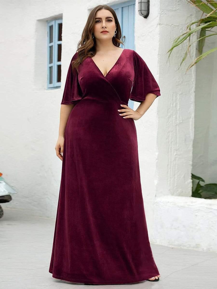 Helena Velvet Dress with Flutter Sleeves and Wrap Neck