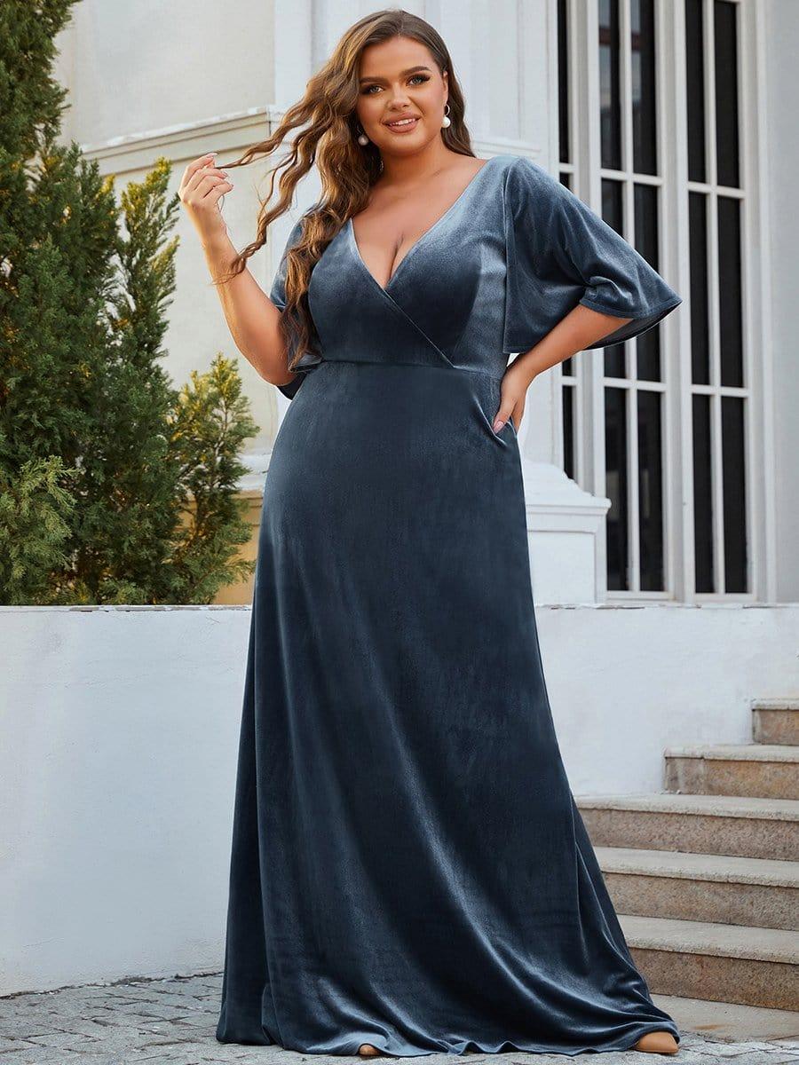 Helena Velvet Dress with Flutter Sleeves and Wrap Neck