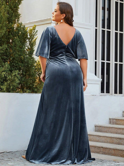 Helena Velvet Dress with Flutter Sleeves and Wrap Neck